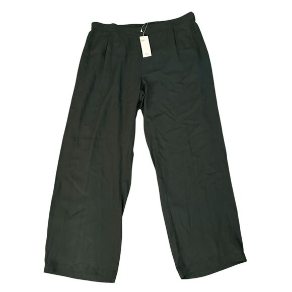 Eileen Fisher Dark Green Woven Tencel Wide Leg Pull on Pants Size XL - NWT - Picture 1 of 7